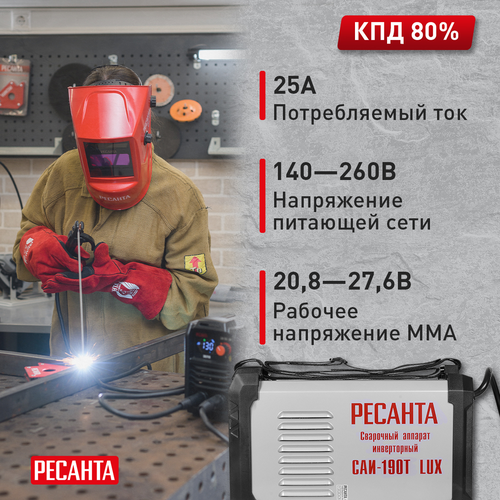 Сварочный инвертор РЕСАНТА САИ 190Т LUX, крупный план