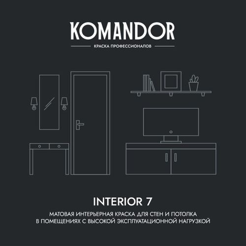 Краска для стен и потолков матовая KOMANDOR INTERIOR 7 БАЗА A 9 Л, крупный план