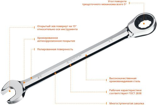 Ключ гаечный ЗУБР комбинированный профессиональный 27 мм, вид