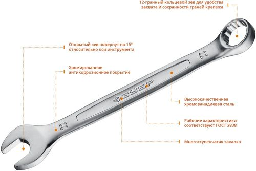 Ключ гаечный ЗУБР комбинированный 22 мм, изображение