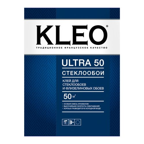 KLEO ULTRA 50, обойный клей для стеклообоев и флизелиновых обоев, 500г, крупный план