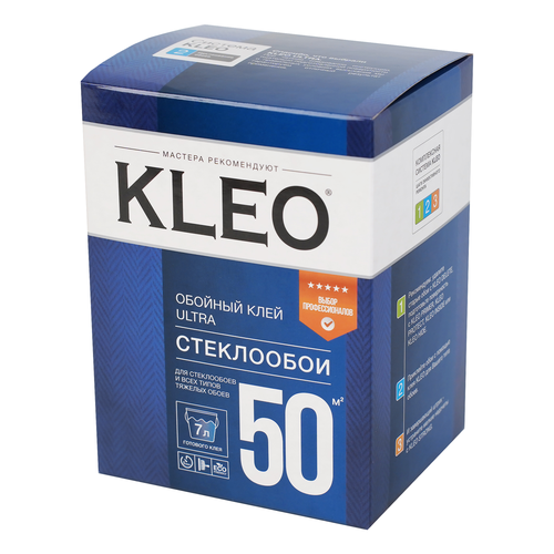 KLEO ULTRA 50, обойный клей для стеклообоев и флизелиновых обоев, 500г, крупный план