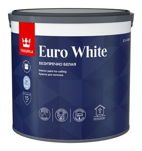 Краска интерьерная Tikkurila/Tikkivala Euro White глубокоматовая белая 2,7 л, детальное фото