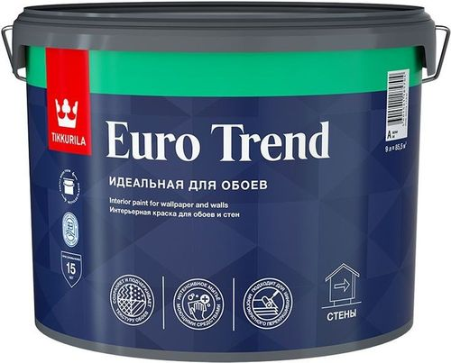 Краска для обоев и стен Tikkurila/Tikkivala Euro Trend матовая база А 9 л, фото
