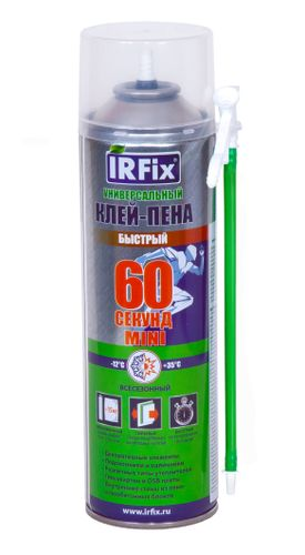 Клей-пена универсальный IRFIX 60 СЕКУНД MINI бытовой 500 мл, крупный план