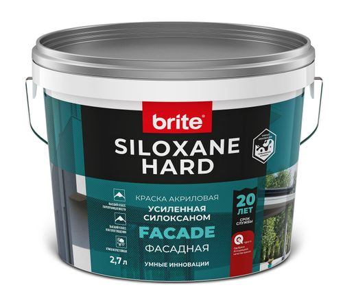 Краска BRITE SILOXANE HARD фасадная акриловая усиленная силоксаном база А, ведро 2,7 л, крупный план