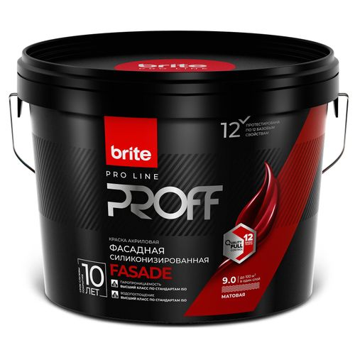 Краска фасадная силиконизированная BRITE PROFESSIONA белая база А ведро 9 л, вид
