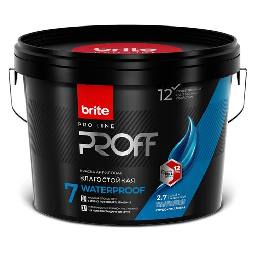 Краска интерьерная влагостойкая BRITE PROFESSIONAL белая база А ведро 2,7 л, вид