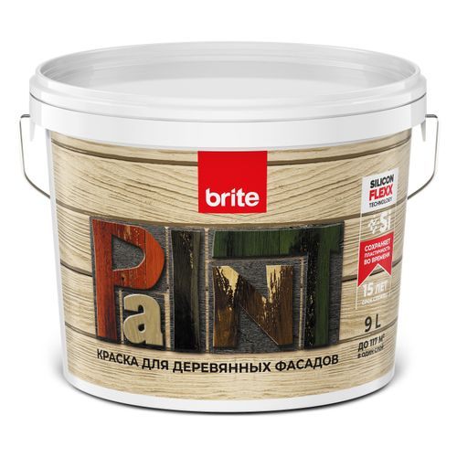 Краска BRITE FLEXX для деревянных фасадов белая база А, ведро 9 л, вид