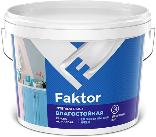 Краска для стен и потолков влагостойкая FAKTOR интерьерная белая ведро 6 кг, фото