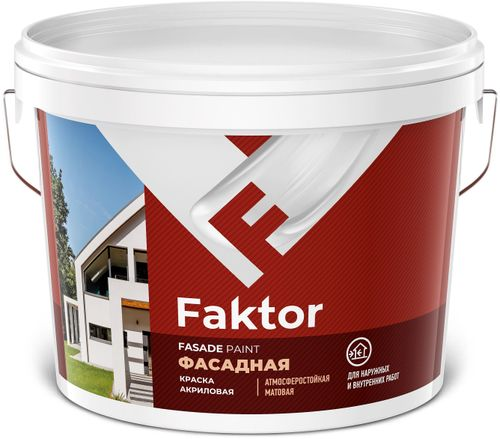 Краска фасадная атмосферостойкая FAKTOR белая ведро 6 кг, картинка