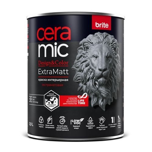 Краска BRITE CERAMIC для интенсивно используемых помещений ExtraMatt база А, банка 0,9 л, фото