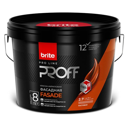 Краска фасадная матовая BRITE PROFESSIONAL белая база А ведро 2,7 л, вид