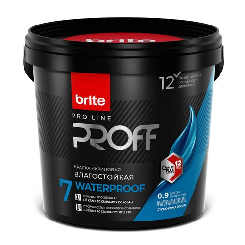 Краска интерьерная влагостойкая BRITE PROFESSIONAL белая база А банка 0,9 л, фотография