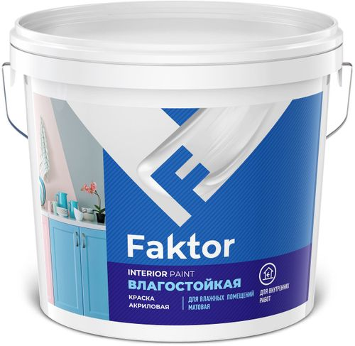 Краска для стен и потолков влагостойкая FAKTOR интерьерная белая ведро 13 кг, вид