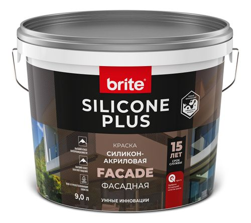 Краска BRITE silicone plus фасадная силикон-акриловая База а, ведро 9 л, картинка