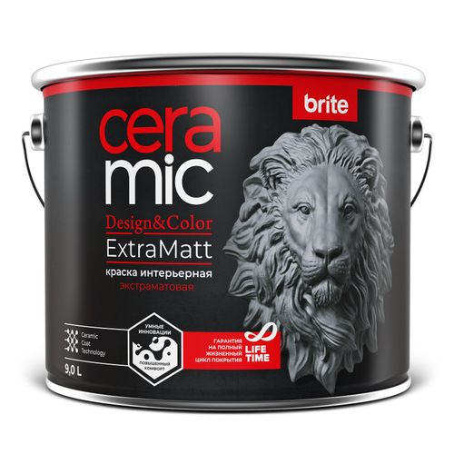 Краска BRITE CERAMIC для интенсивно используемых помещений ExtraMatt база А, ведро 9 л, вид