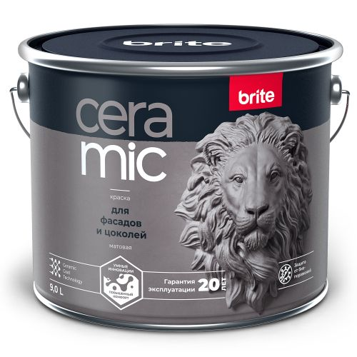 Краска BRITE ceramic для фасадов и цоколей База а, ведро 9 л, детальное фото