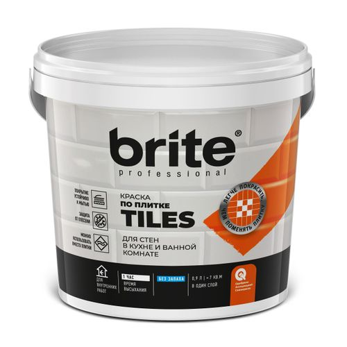 Краска BRITE по плитке для стен Белая база а ведро 0,9 л, вид