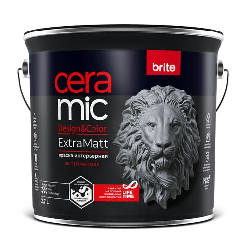 Краска BRITE CERAMIC для интенсивно используемых помещений ExtraMatt база А, ведро 2,7 л, вид