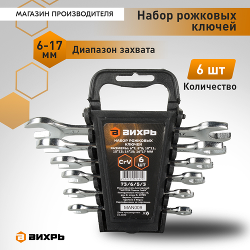 Набор рожковых ключей ВИХРЬ (73/6/5/3), изображение