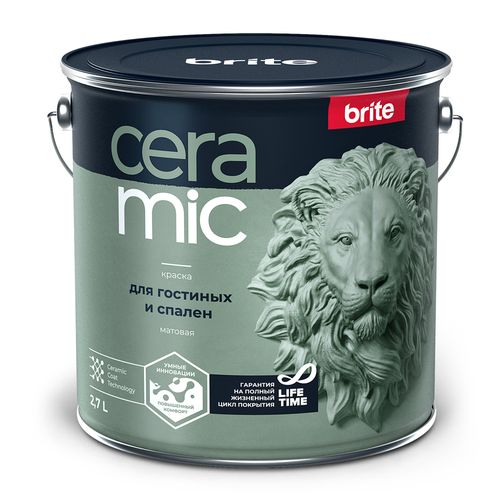 Краска BRITE ceramic для гостиных и спален База а, ведро 2,7 л, фотография