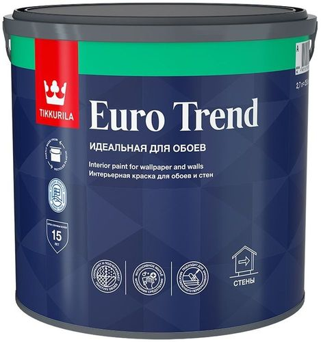 Краска для обоев и стен Tikkurila/Tikkivala Euro Trend матовая база А 2,7 л, детальное фото