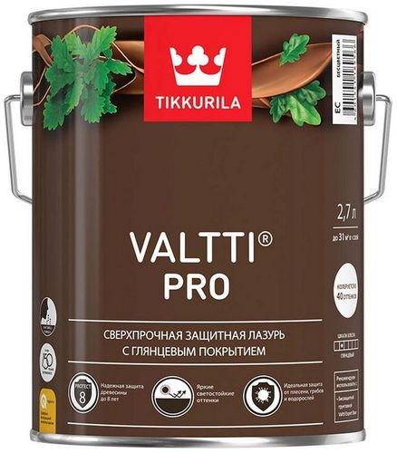 Лазурь защитная Tikkurila/Tikkivala Valtti Pro Базовая 2,7 л глянцевая, вид