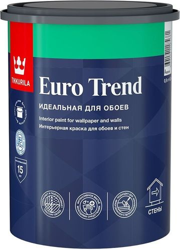 Краска для обоев и стен Tikkurila/Tikkivala Euro Trend матовая база А 0,9 л, картинка