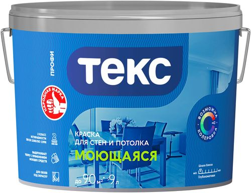 Краска моющаяся ТЕКС Профи глубокоматовая база А 9 л, изображение