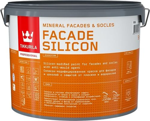 Краска фасадная Tikkurila/Tikkivala Facade Silicon глубокоматовая белая 9 л, вид