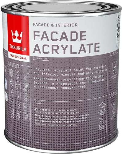 Краска фасадная Tikkurila/Tikkivala Facade Acrylate A гл/мат 0,9л, крупный план