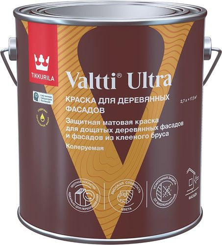 Краска для деревянных фасадов Tikkurila/Tikkivala VALTTI ULTRA A мат 2,7л, вид
