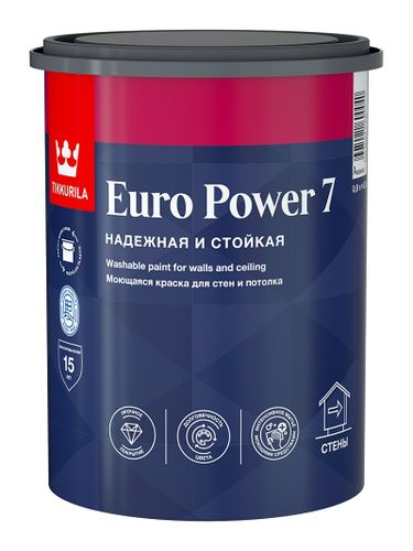 Краска интерьерная Tikkurila/Tikkivala Euro Power 7 матовая база C 0,9 л, фотография