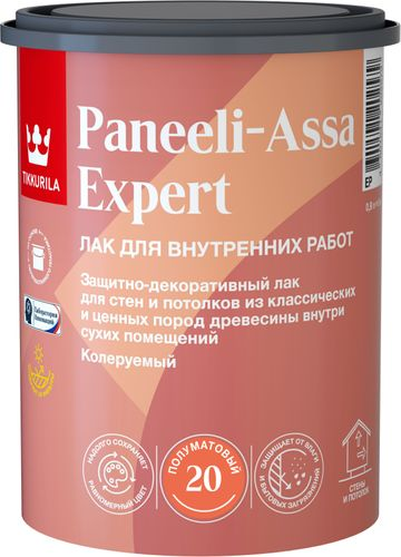 Лак интерьерный Tikkurila/Tikkivala PANEELI-ASSA EXPERT EP полуматовый 0,9 л, крупный план