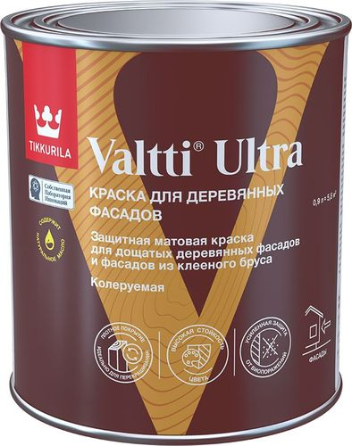 Краска для деревянных фасадов Tikkurila/Tikkivala VALTTI ULTRA A мат 0,9л, крупный план