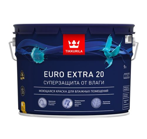 Краска интерьерная Tikkurila/Tikkivala Euro Extra 20 полуматовая белая 9 л, вид