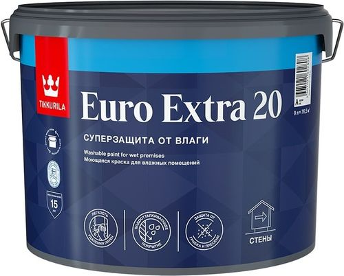 Краска интерьерная Tikkurila/Tikkivala Euro Extra 20 полуматовая белая 9 л, вид