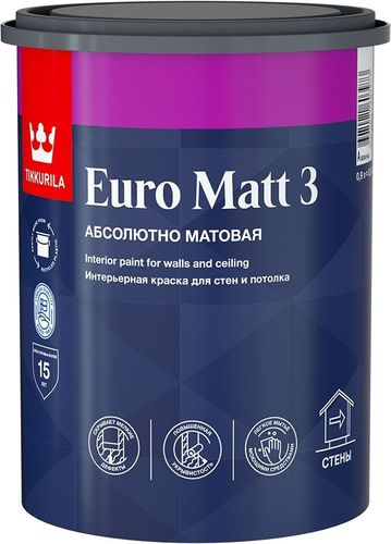 Краска интерьерная Tikkurila/Tikkivala Euro Matt 3 матовая база C 0,9 л, крупный план