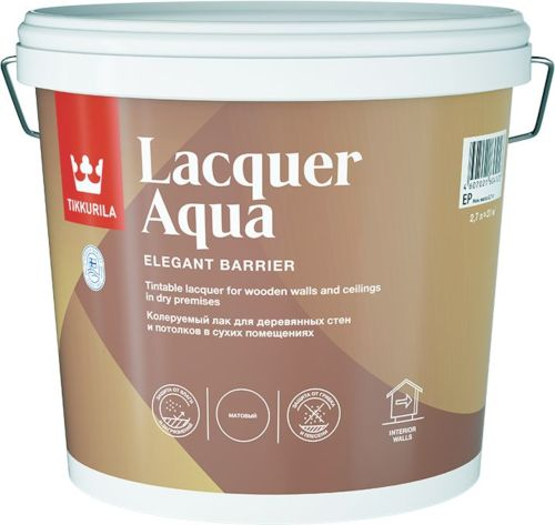 Лак для стен/потолков Tikkurila/Tikkivala Lacquer Aqua прозрачный полуглянцевый 2,7 л, изображение