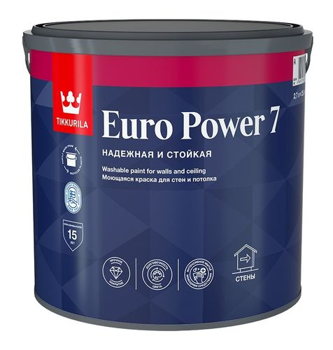 Краска интерьерная Tikkurila/Tikkivala Euro Power 7 матовая белая 2,7 л, изображение