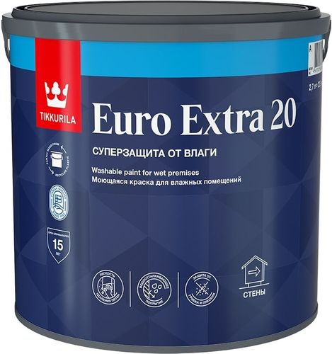Краска интерьерная Tikkurila/Tikkivala Euro Extra 20 полуматовая колеруемая 2,7 л, вид