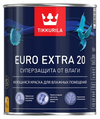 Краска интерьерная Tikkurila/Tikkivala Euro Extra 20 полуматовая белая 0,9 л, крупный план