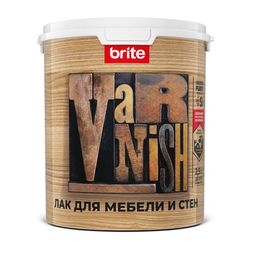 Лак BRITE FLEXX для мебели и стен акриловый матовый,ведро 2,5 л, вид