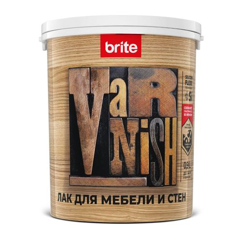 Лак BRITE FLEXX для мебели и стен акриловый глянцевый,банка 0,8 л, фото