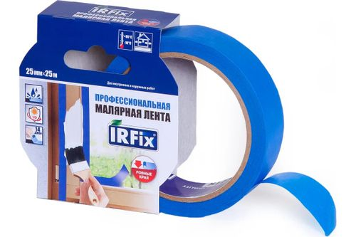 Малярная лента IRFIX EXTRA для деликатных поверхностей 25мм х 25м синяя, крупный план