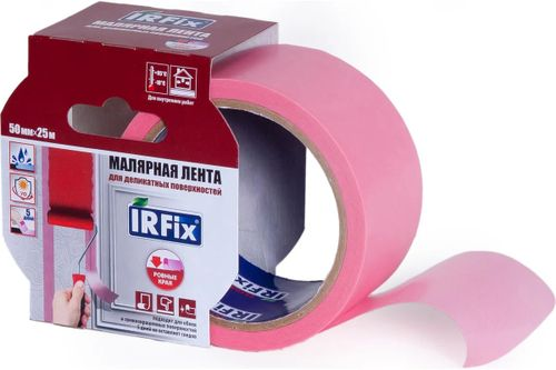 Малярная лента IRFIX EXTRA для деликатных поверхностей 50мм х 25м розовая, крупный план