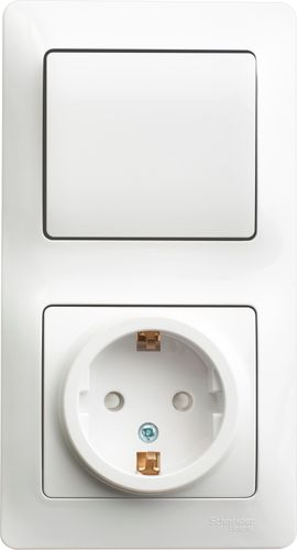 Комбинированный блок 2 поста 1 клавиша Schneider Electric Glossa GSL000170 белый, детальное фото