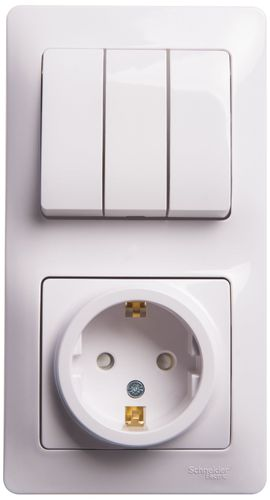 Комбинированный блок 2 поста 3 клавиши Schneider Electric Glossa GSL000178 белый, крупный план