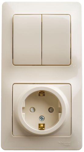 Комбинированный блок 2 поста 2 клавиши Schneider Electric Glossa GSL000274 бежевый, фотография